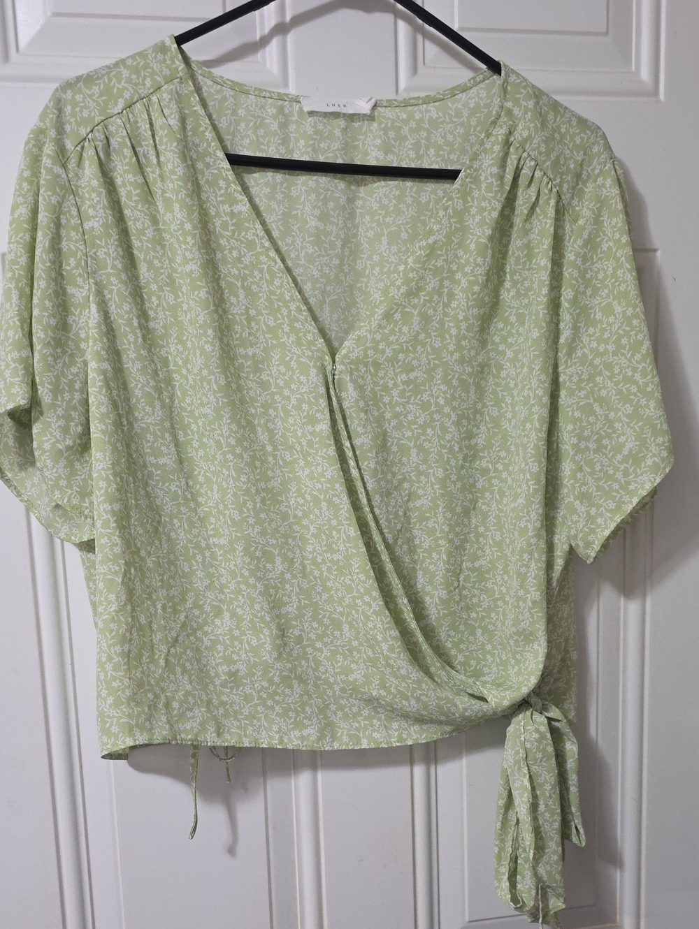 Lush Light Green Botanical Tie-Front Blouse